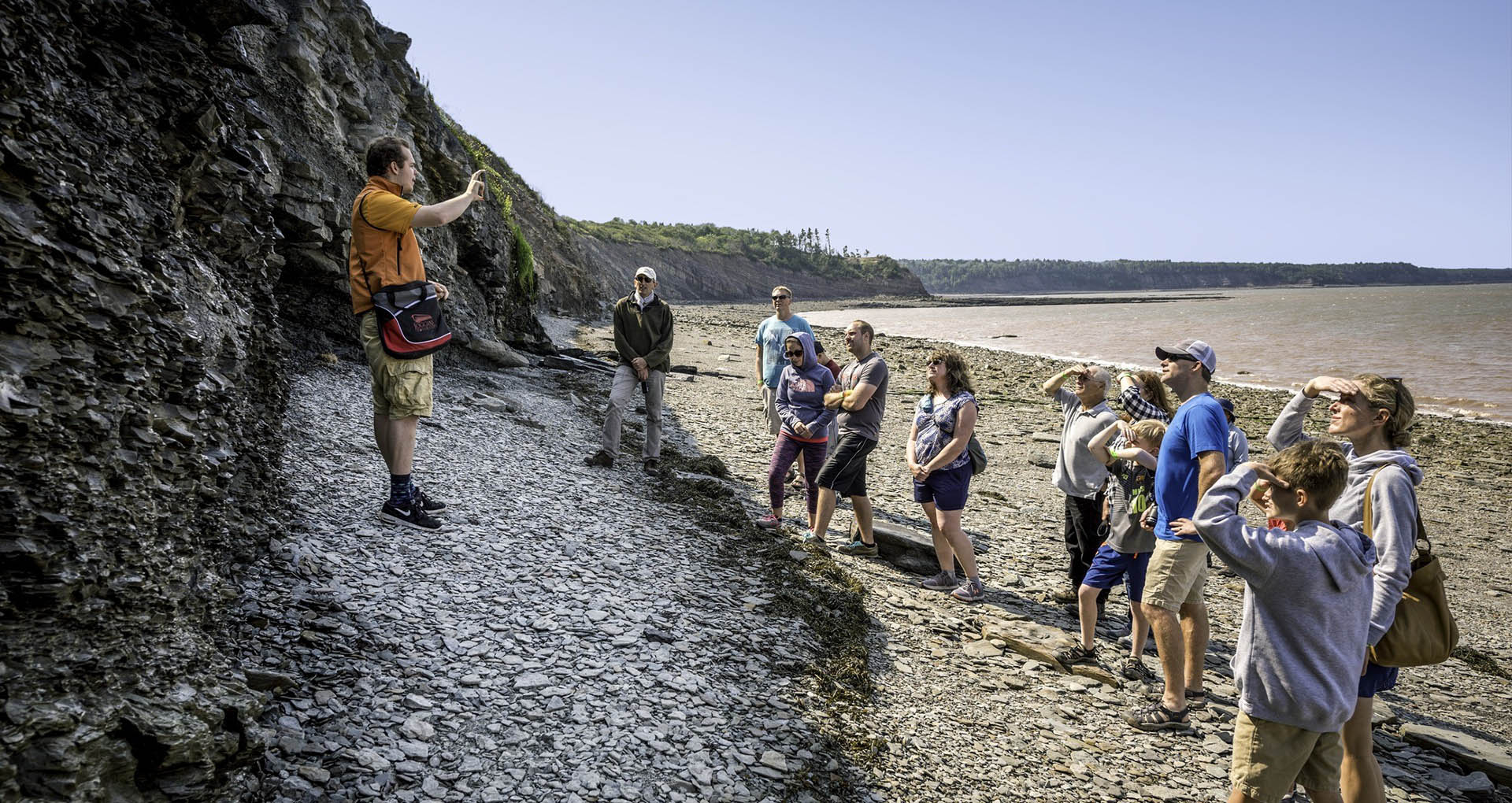 Caves and coastal features at low tide on the Bay of Fundy, near