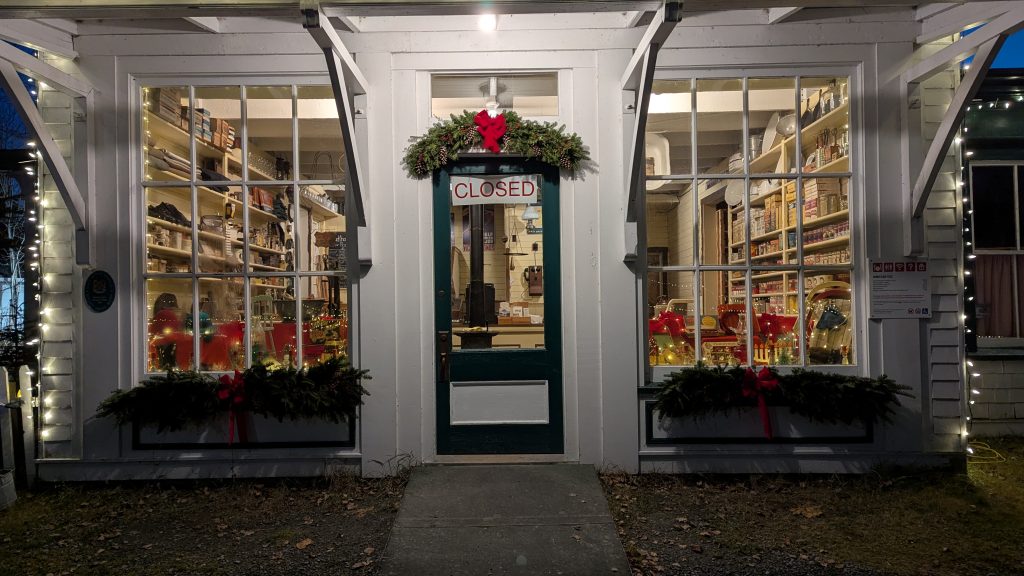 An exterior view of one of the buildings at the Memory Lane Christmas Walk in Nova Scotia