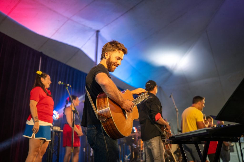 A group performs on stage during the Festival acadien de Clare in Nova Scotia