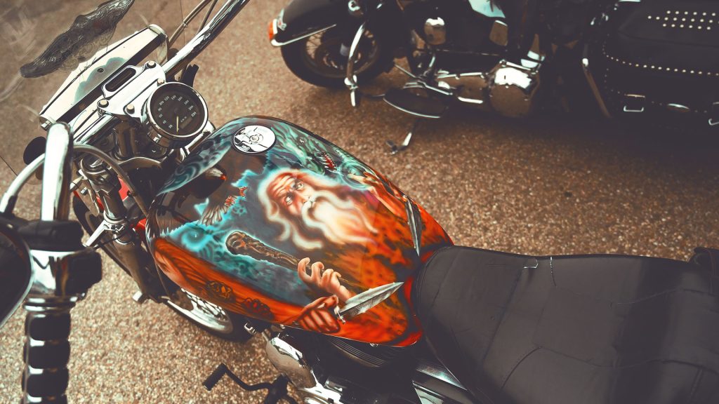 A close up view of one of the bikes at the Wharf Rat Rally in Digby, Nova Scotia