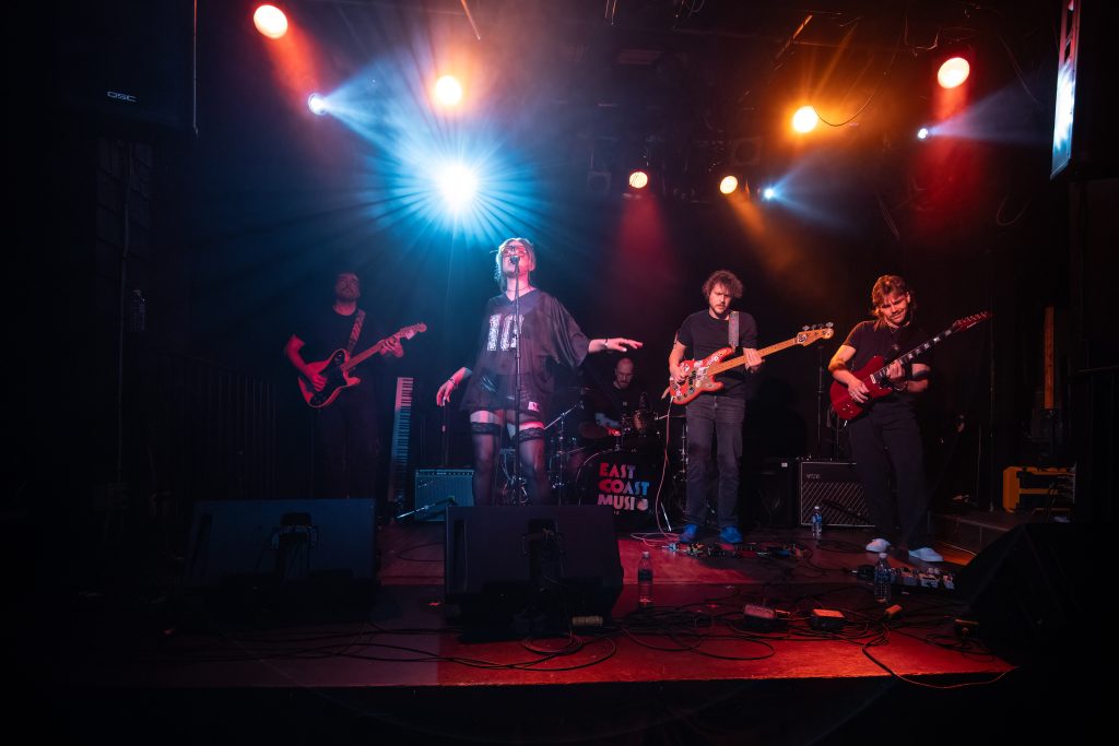 A group performs on stage at the East Coast Music Awards in Halifax, Nova Scotia