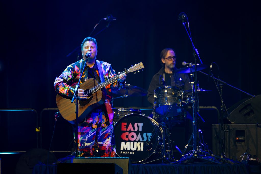 Two people perform on stage at the East Coast Music Awards in Halifax, Nova Scotia