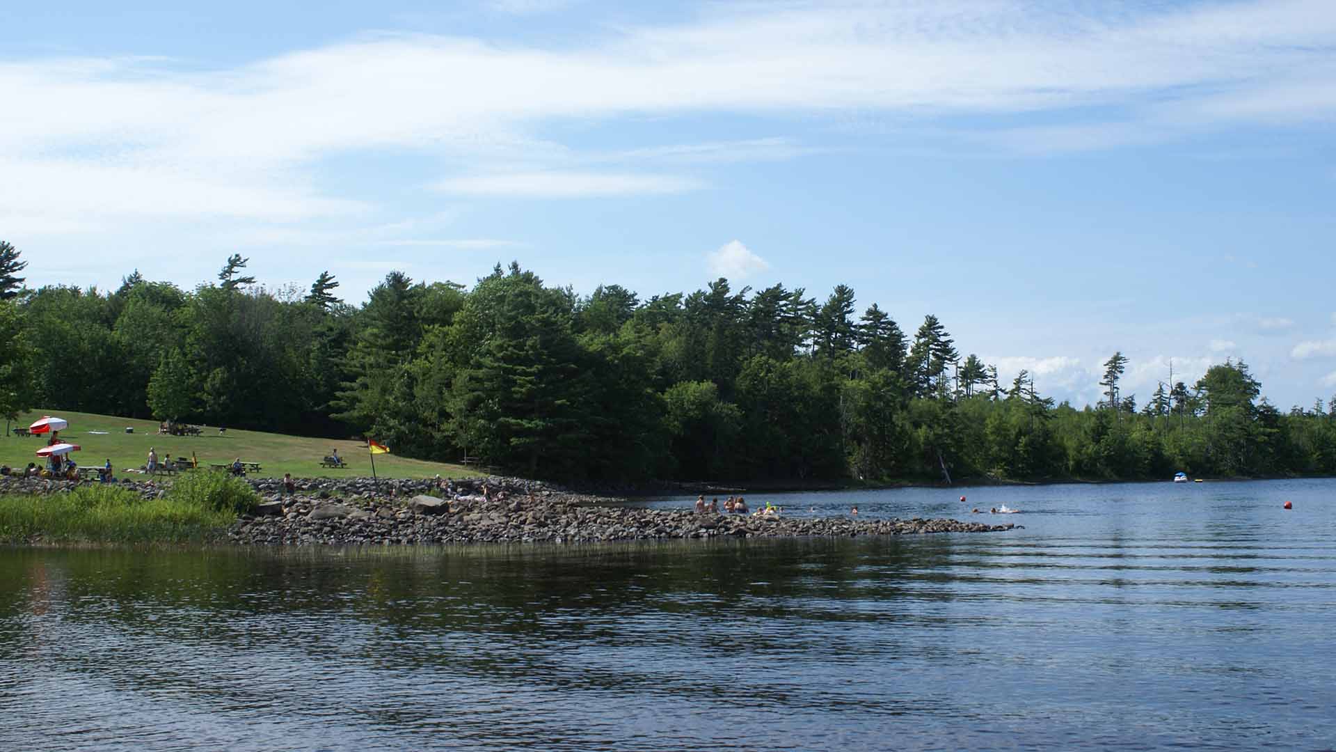 Oakfield Provincial Park is a popular summer park for swimming, kayaking, canoeing, paddling and boating near Halifax Nova Scotia
