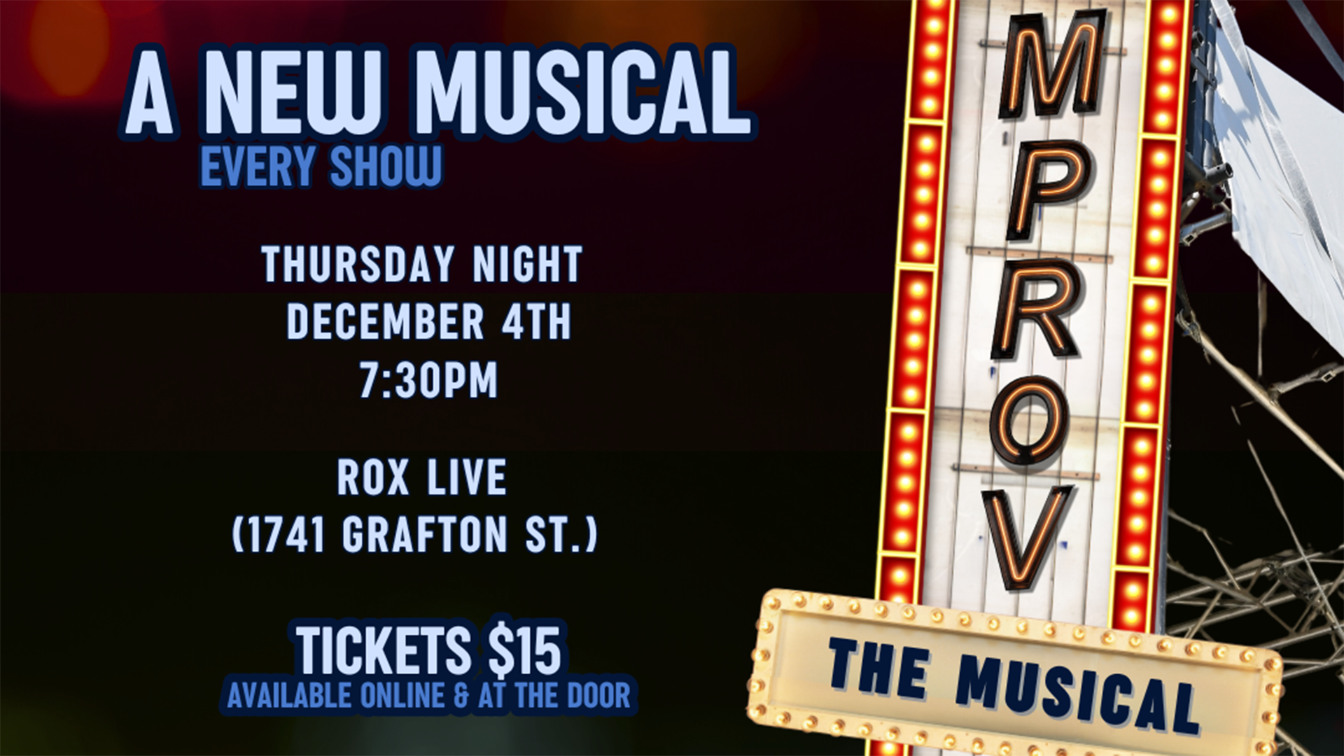 A promotional poster for Improv the Musical happening in Halifax Nova Scotia this December