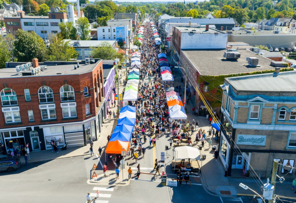 An aerial view of the Windsor Garlic Fest in Nova Scotia