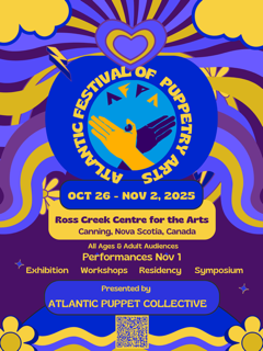 A promotional poster for the Atlantic Festival of Puppetry Arts taking place at the Ross Creek Centre of the arts in Canning, Nova Scotia