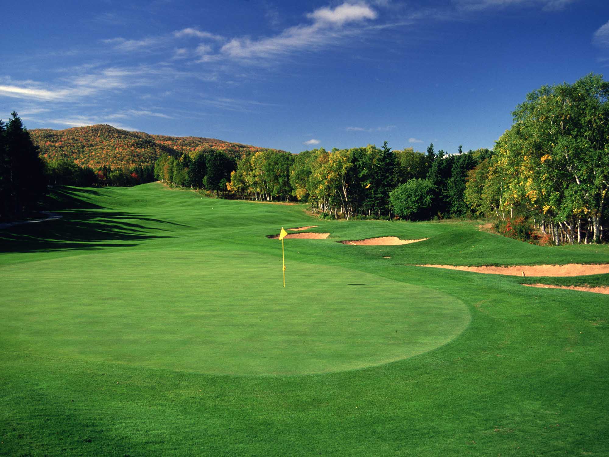 View of one of the holes at Cape Breton Highlands Links in the fall in the Cape Breton Highlands National Park in Nova Scotia