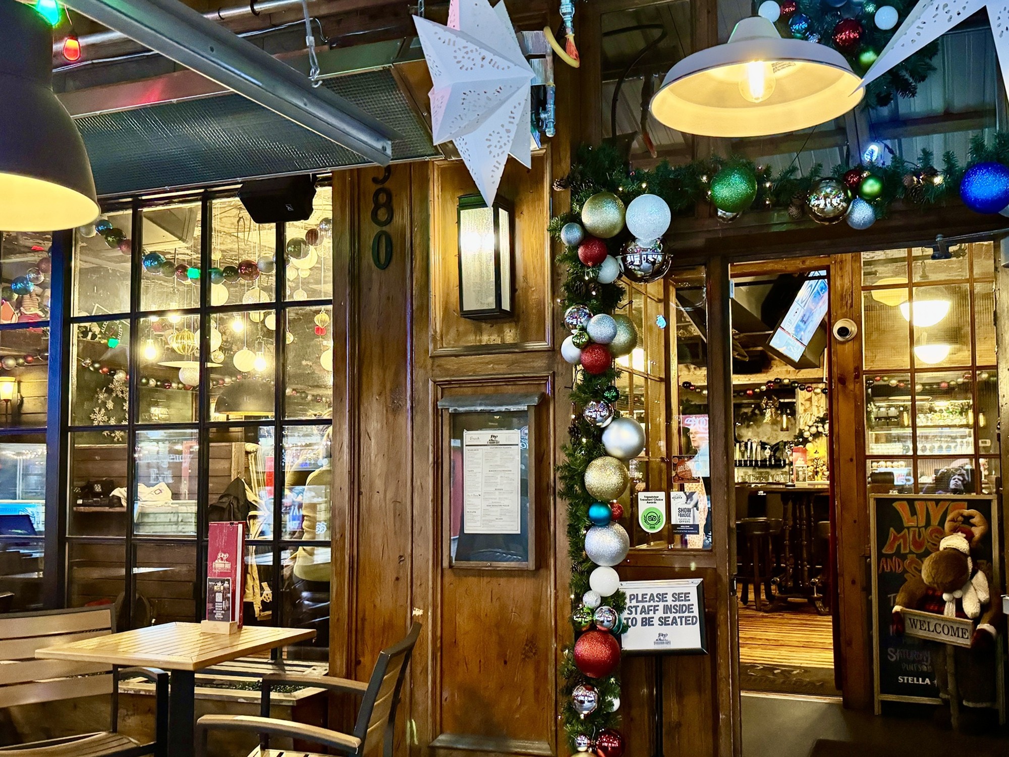 Holiday decor at Stubborn Goat Gastropub in Halifax, Nova Scotia