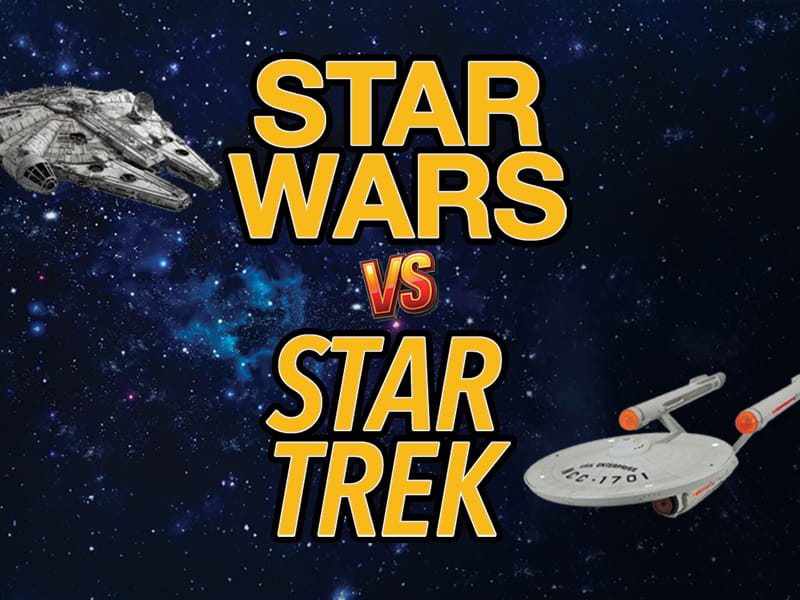 A promotional poster for the Star Wars vs Star Trek event happening at the Rebecca Cohn Auditorium in Halifax Nova Scotia from Symphony Nova Scotia