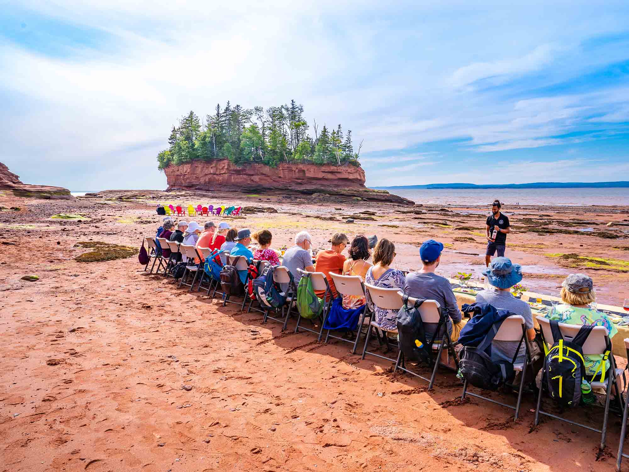 Dining on the Ocean Floor exclusive dining event held at Burntcoat Head Park at low tide on the Bay of Fundy in Nova Scotia.