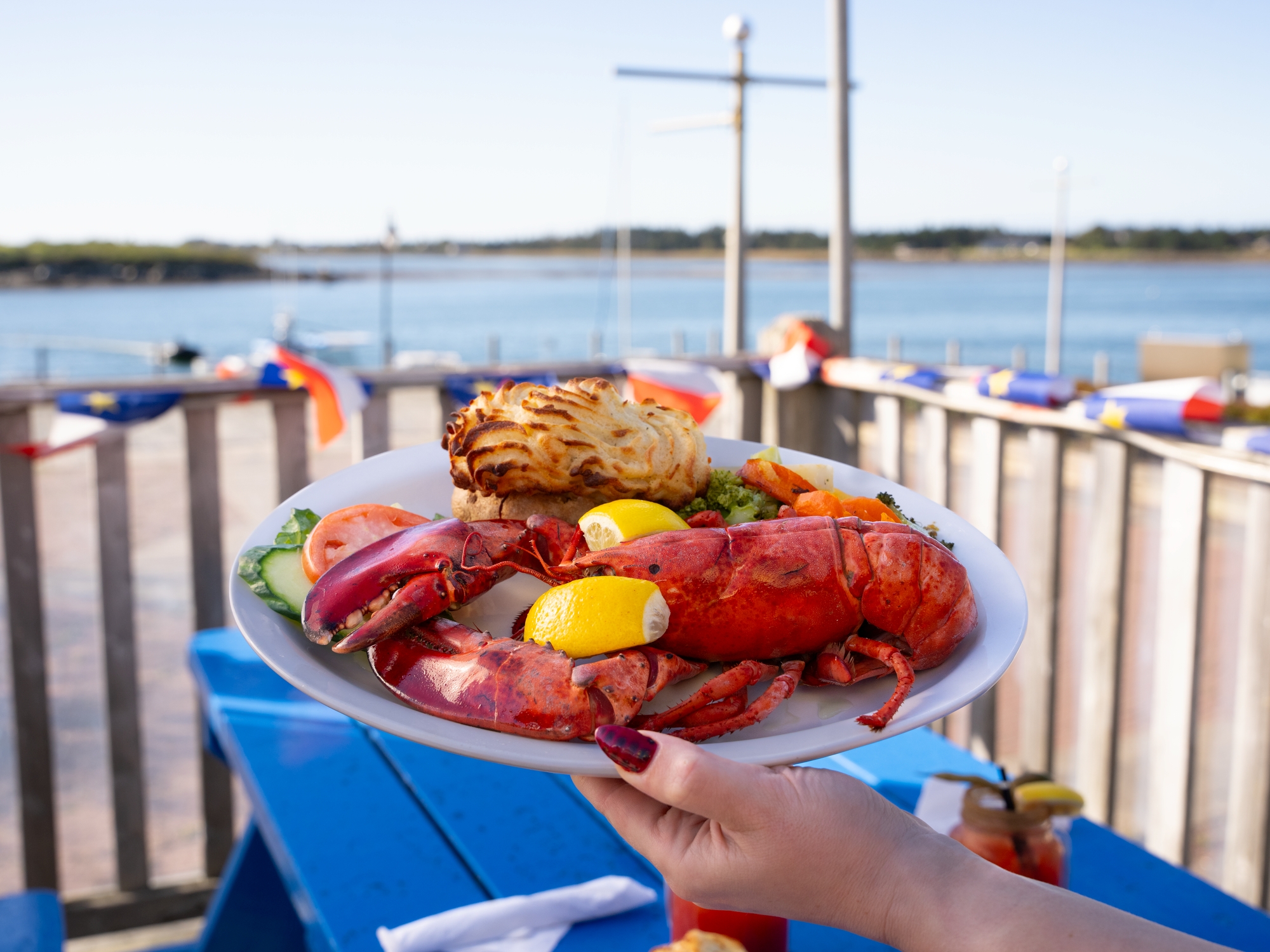 Lobster dish at a restaurant overlooking the Yarmouth Harbour