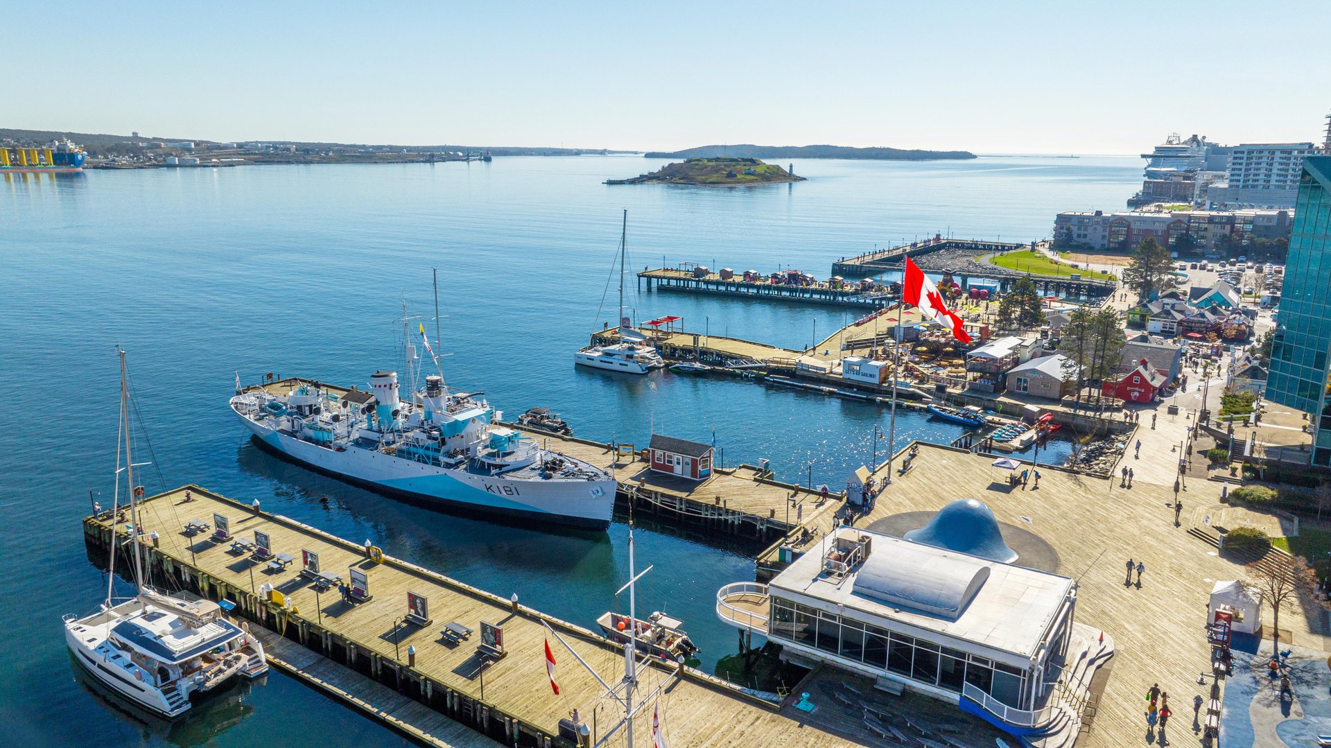 An aerial view of the Halifax Harbour in Nova Scotia
