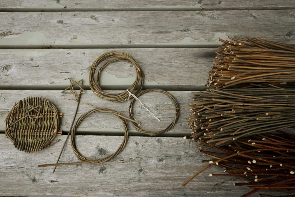 Some sticks being shaped as part of the Celtic Colours: Weaving Our Tales in Chéticamp, Nova Scotia