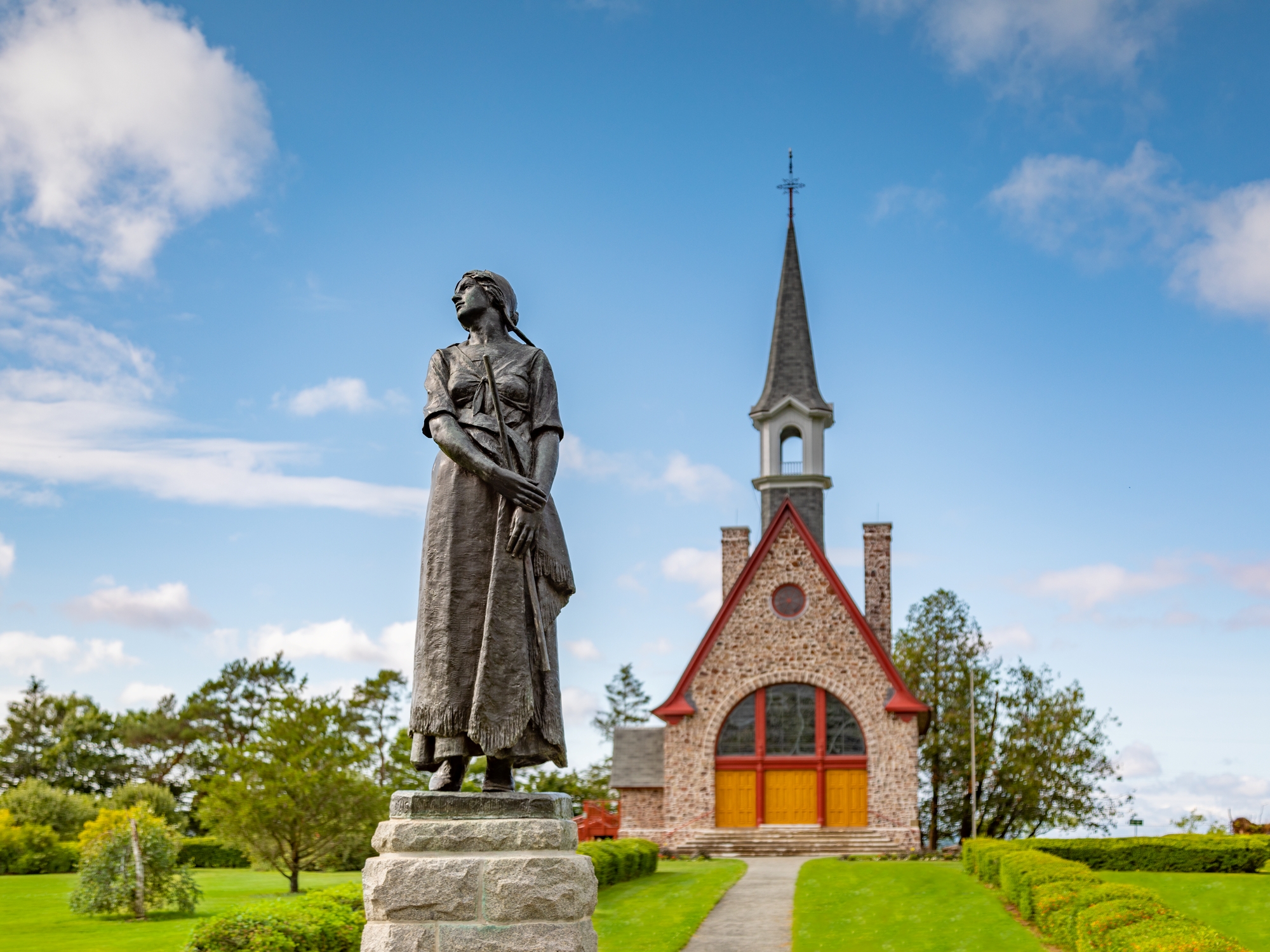 Evangeline statue in front of Grand Pre Church