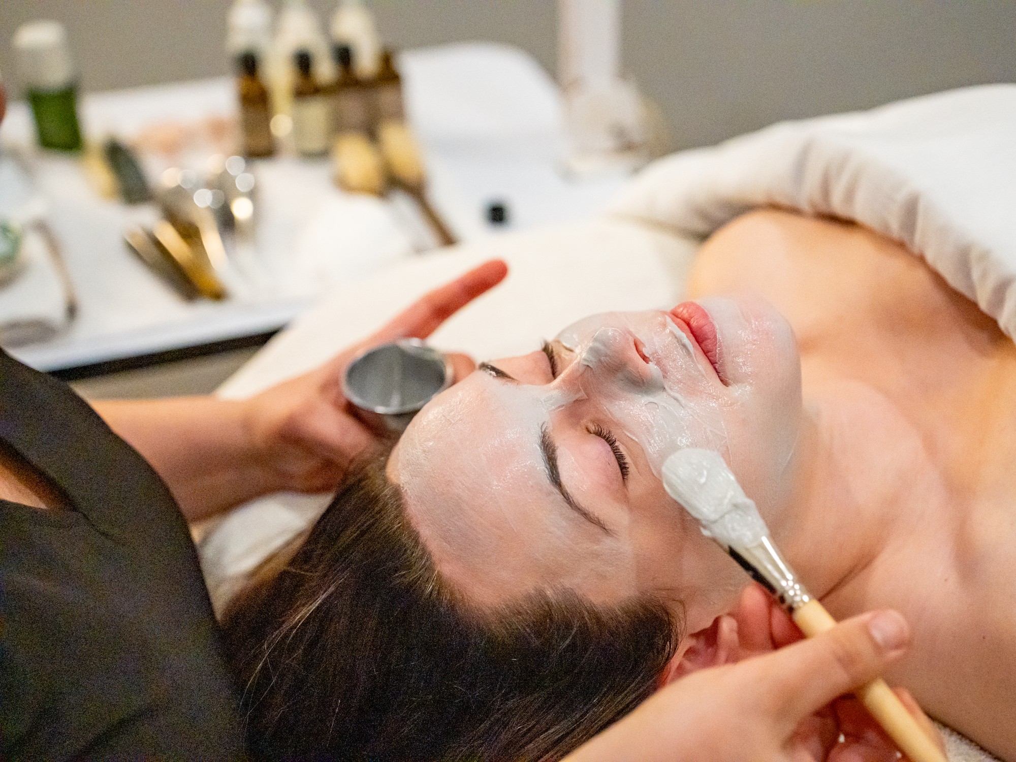 A woman has a facial at Beleaf Spa in Wolfville, Nova Scotia