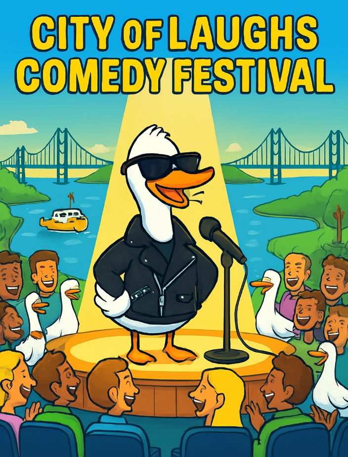 A promotional poster for the City of Laughs Comedy Festival happening in Dartmouth, Nova Scotia