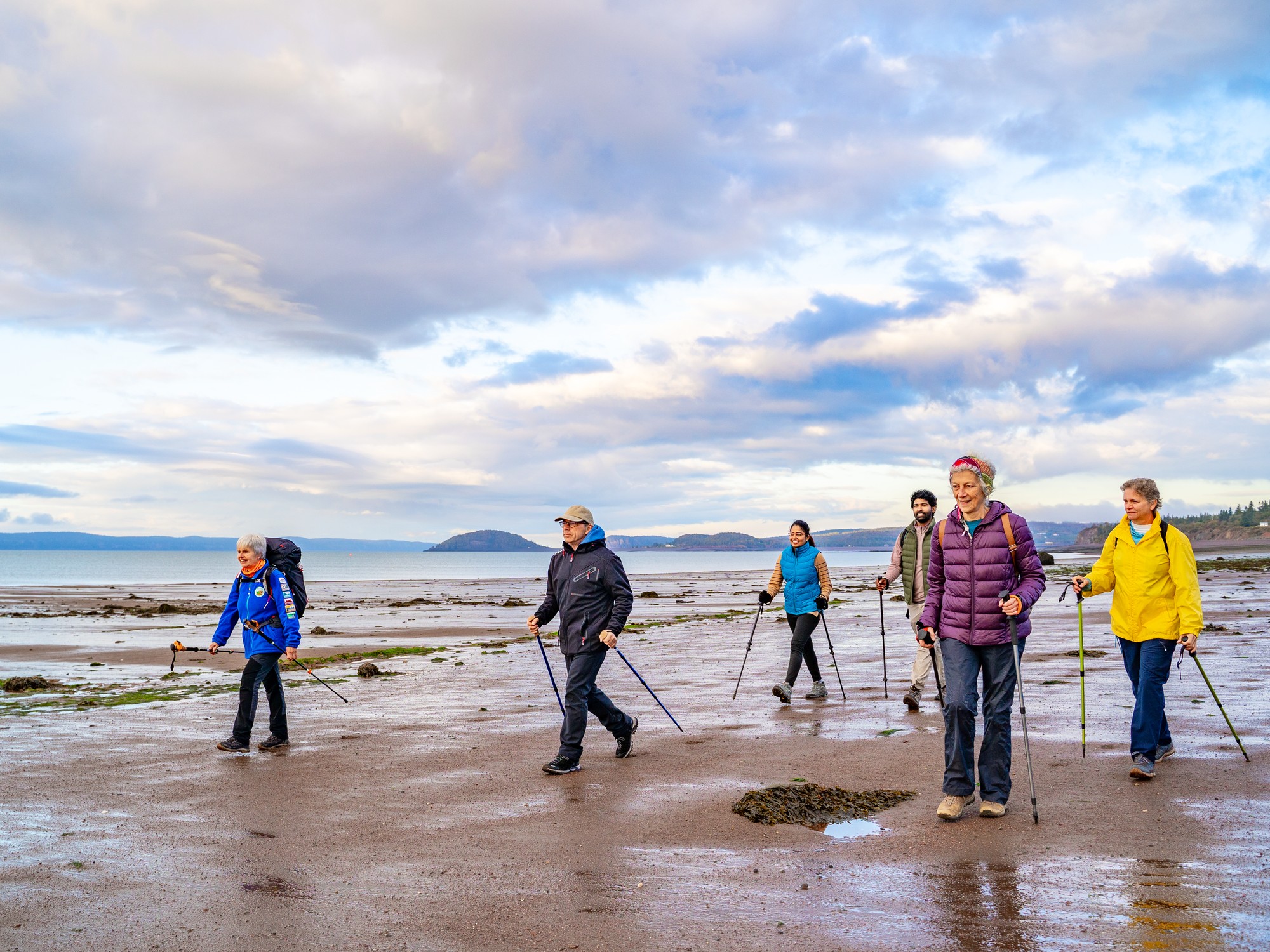 People on a guided tour of the ocean floor in the Bay of Fundy, Nova Scotia