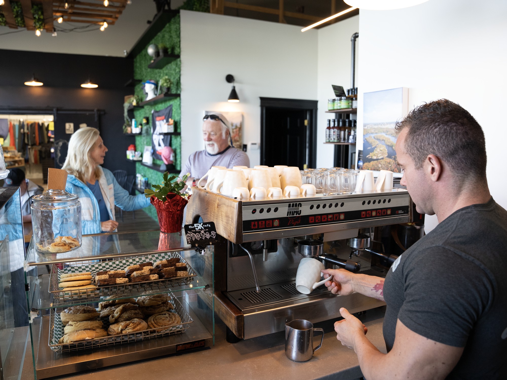 A barista prepares coffee at the 5K Cafe in Halifax, Nova Scotia