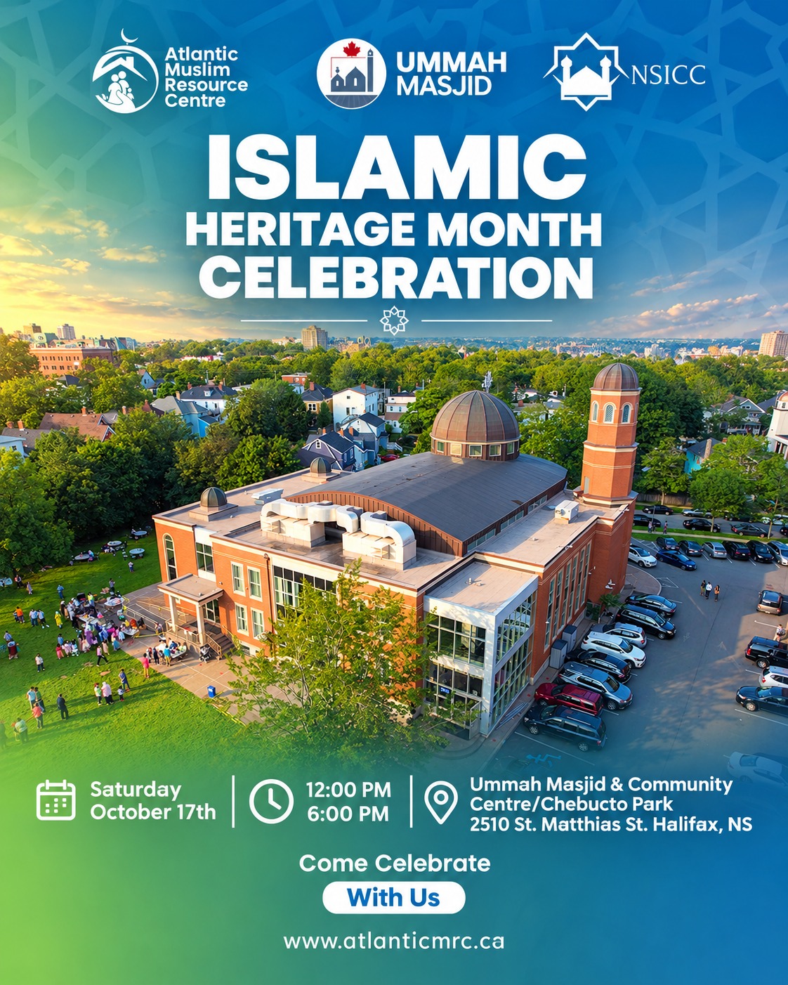 A promotional poster for Islamic Heritage Month Celebration in Halifax