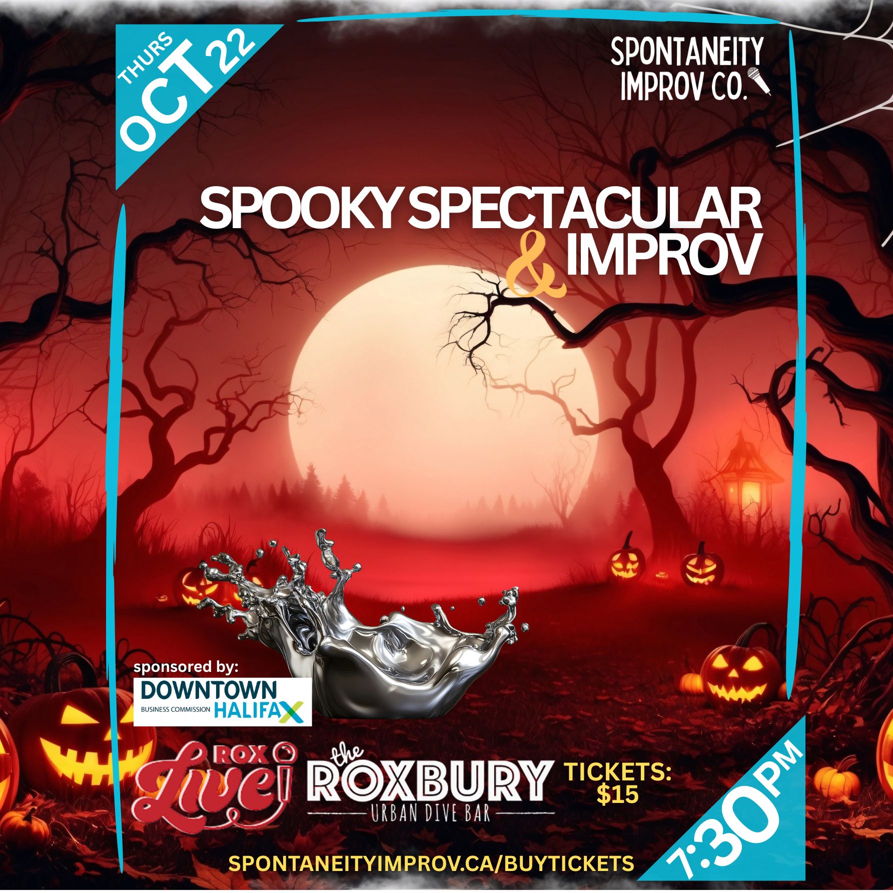 A promotional poster for Spontaneity: Spooky Spectacular happening in Halifax, Nova Scotia