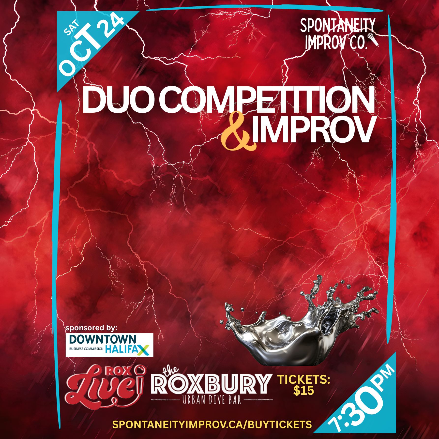 A promotional poster for Spontaneity: Duo Competition happening in Halifax, Nova Scotia
