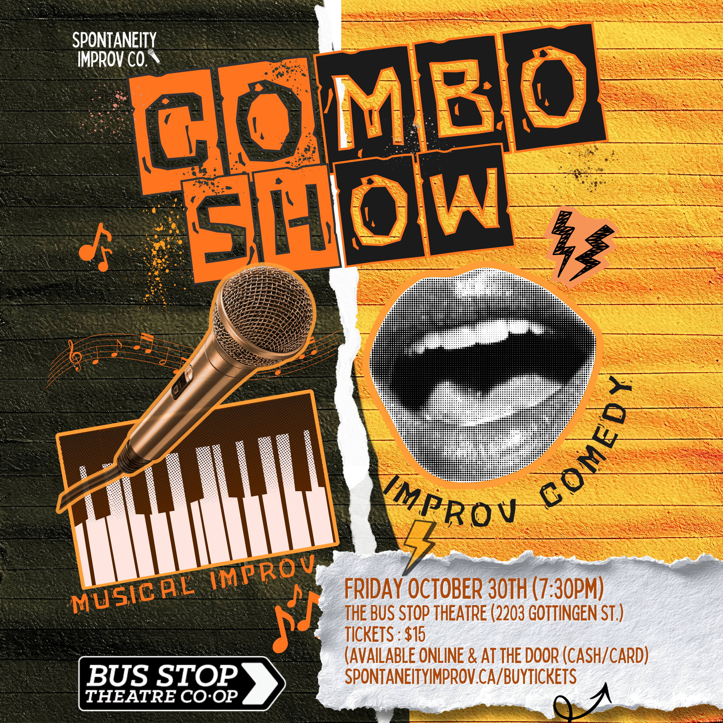 A promotional poster for Spontaneity: Combo Show happening in Halifax, Nova Scotia