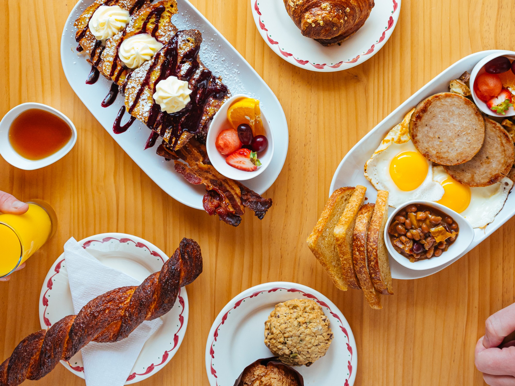 Overhead view of pastries and breakfast at Red Knot Bakery in Truro, Nova Scotia
